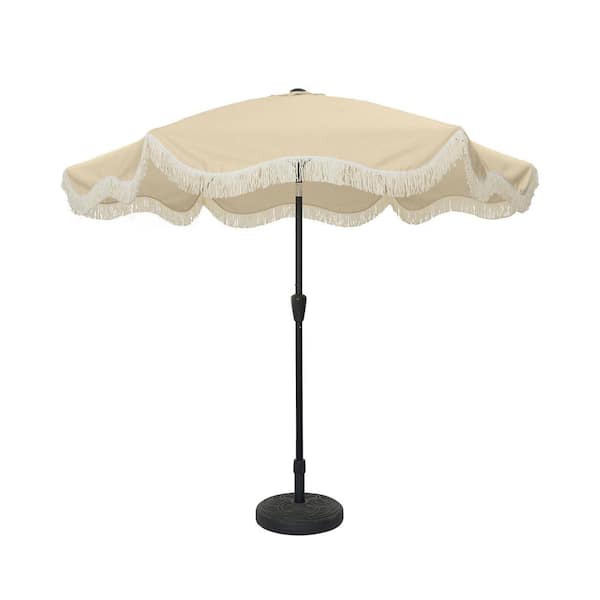 Clihome 9 ft. Unique Design Crank Design Outdoor Patio Market Umbrella in Beige with Full Fiberglass Rib and Base