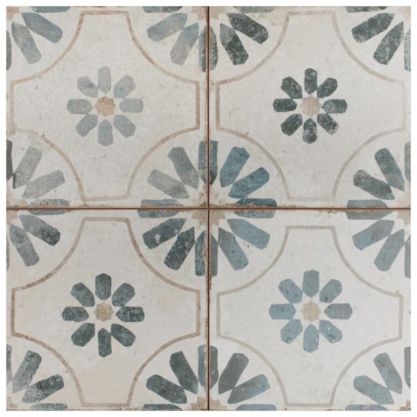 Merola Tile Kings Blume Blue Encaustic 17-5/8 in. x 17-5/8 in. Ceramic Floor and Wall Tile (11.02 sq. ft. /Case)