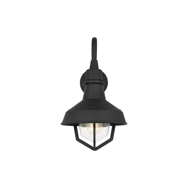 Generation Lighting Hollis 10 in. W x 17.5 in. H 1-Light Textured Black Outdoor Hardwired Small Wall Lantern Sconce with Clear Glass Shade