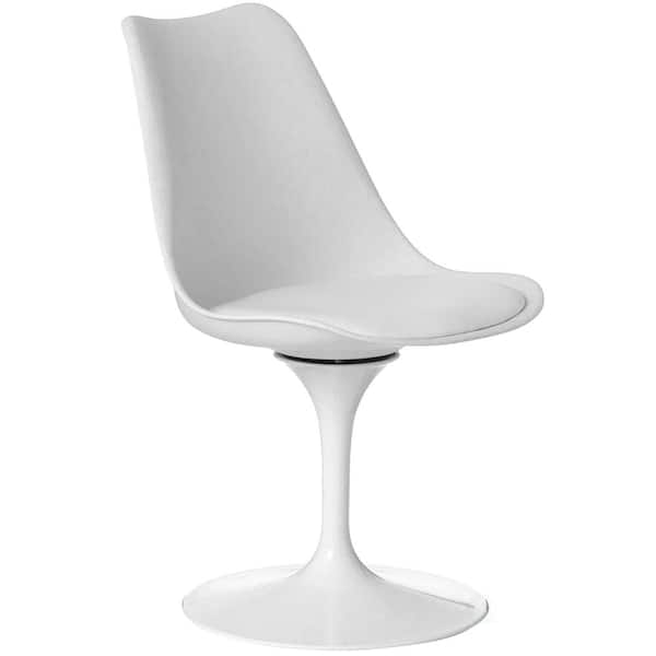 FABULAXE Modern Swivel Tulip Side Chair with Comfortable Cushioned Seat, White Polypropylene Accent Side Chair, Single