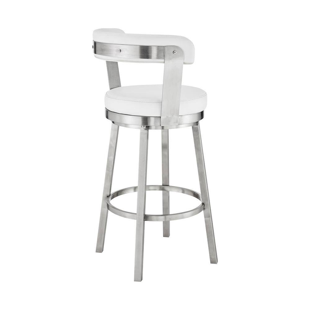 Modern White Leather Swivel Bar Stool with Stainless Steel Base