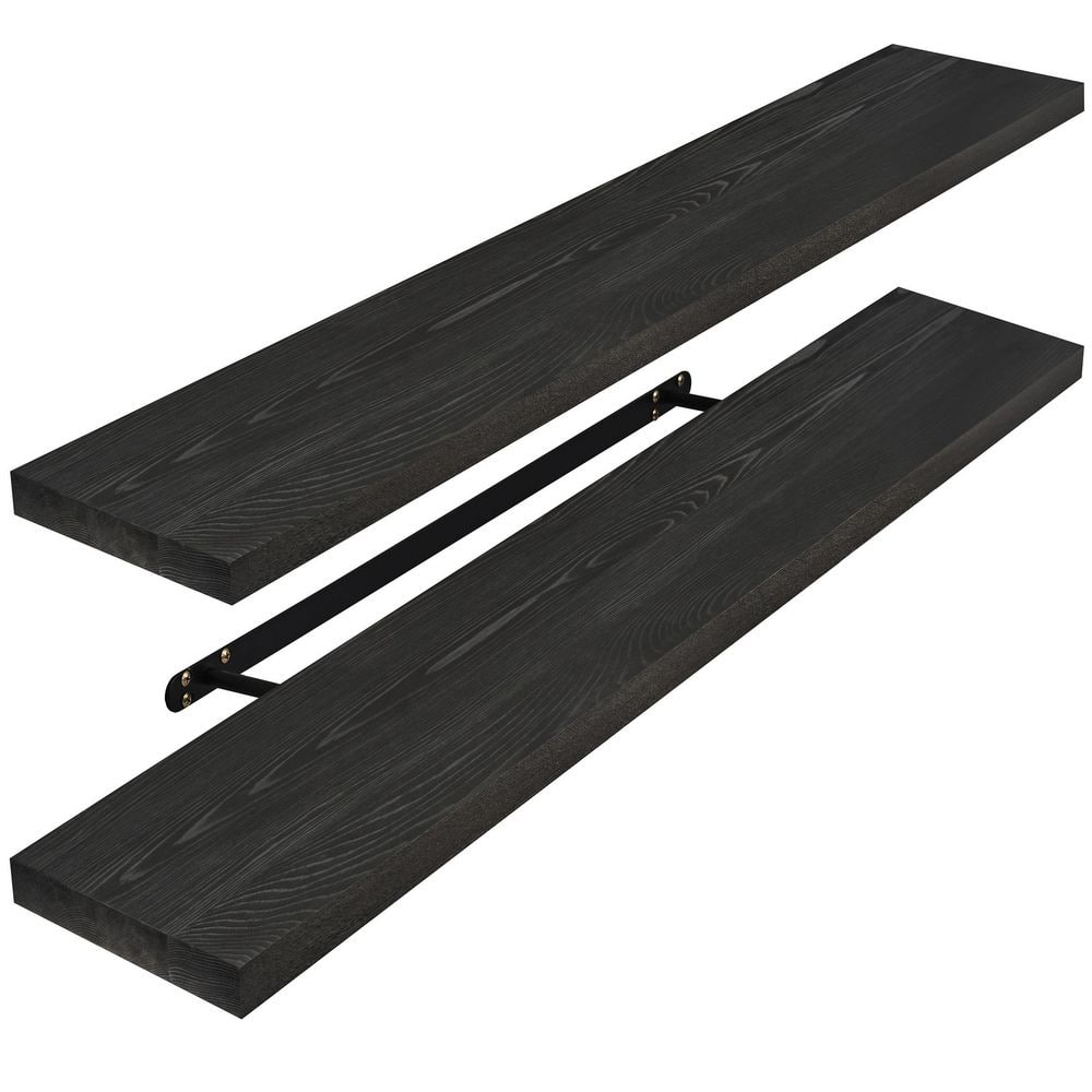 Solid Wood Floating Shelves, Long 35 in. W x 9 in. D Black Wood Decorative 