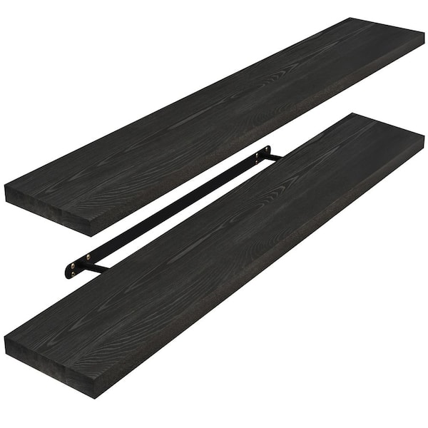 Solid Wood Floating Shelves, Long 35 in. W x 9 in. D Black Wood Decorative Wall Shelf, Set of-2 100% Premium Solid Pine