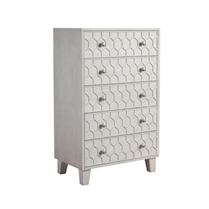 Light Gray 5-Drawer Dresser Chest with Textured Honeycomb Design