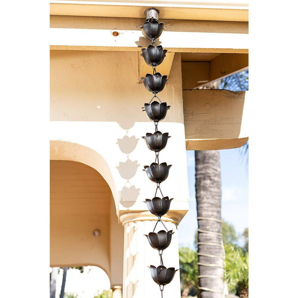 8.5 ft Black Aluminum Lotus Flower Rain Chain
