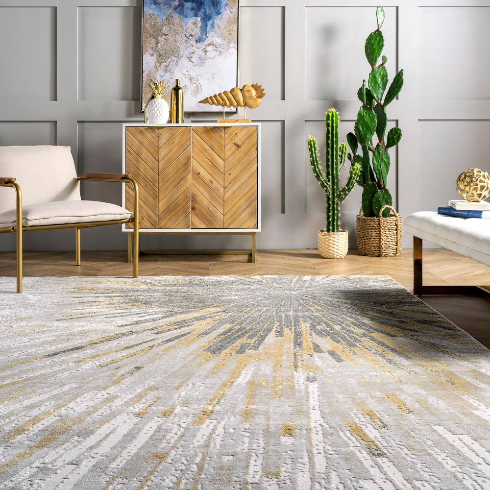 Abstract Gold Firework 8' x 10' Easy-Care Synthetic Area Rug