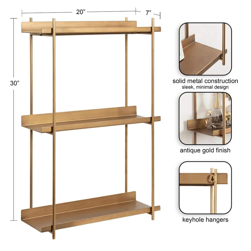 Gold Metal 3-Tier Floating Wall Shelf