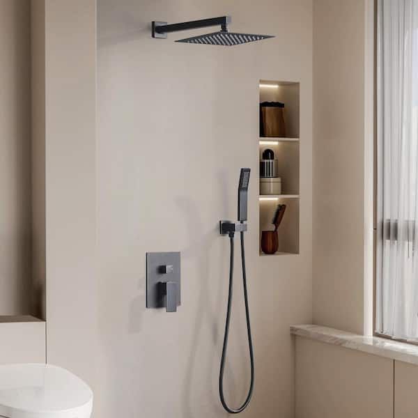 1-Spray Patterns 9.8 in. Wall Mount Dual Fixed and Handheld Shower Head with 1.8 GPM in Oil-Rubbed Bronze