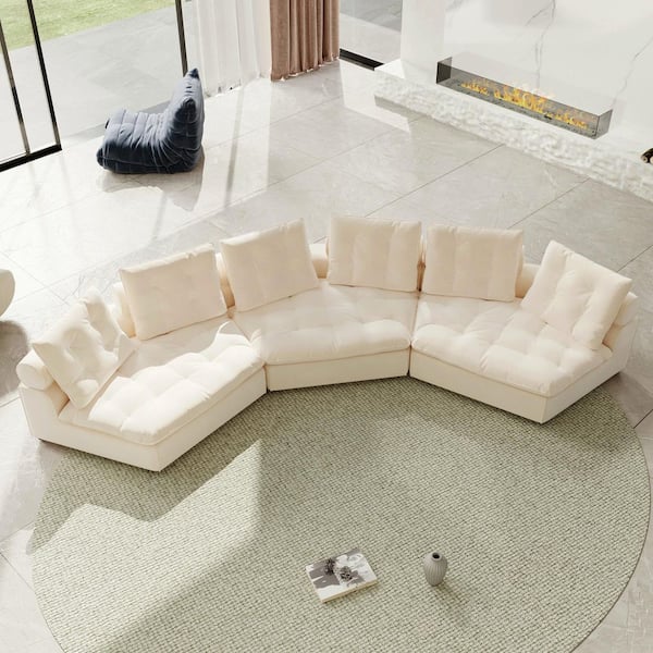 J&E Home 173 in. W Square Arm 4-Piece Velvet Modular Deep
