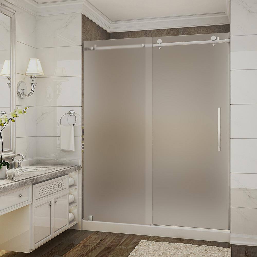 Moselle 60'' x 77.5'' Frosted Glass Frameless Sliding Shower Door