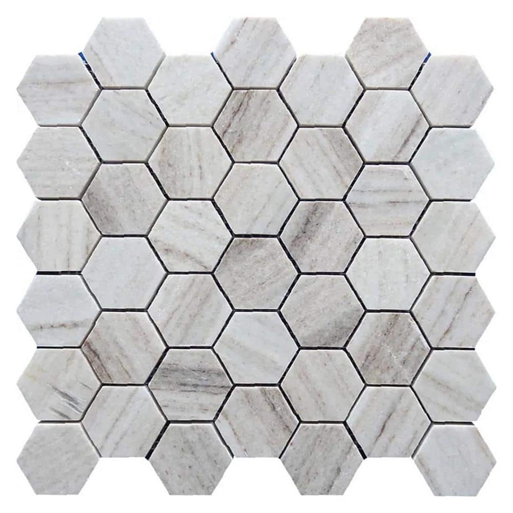 Mirage 12 in. x 12 in. Polished Soft White Beige Crystal Sand Marble Mosaic Hexagon Tile (4.83 sq. ft./case) 5-Pack price history on PriceWatchPro