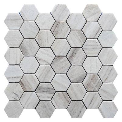 Mirage 12 in. x 12 in. Polished Soft White, Beige Marble Mosaic Hexagon Wall and Floor Tile (4.83 sq ft/case)-5 Pack