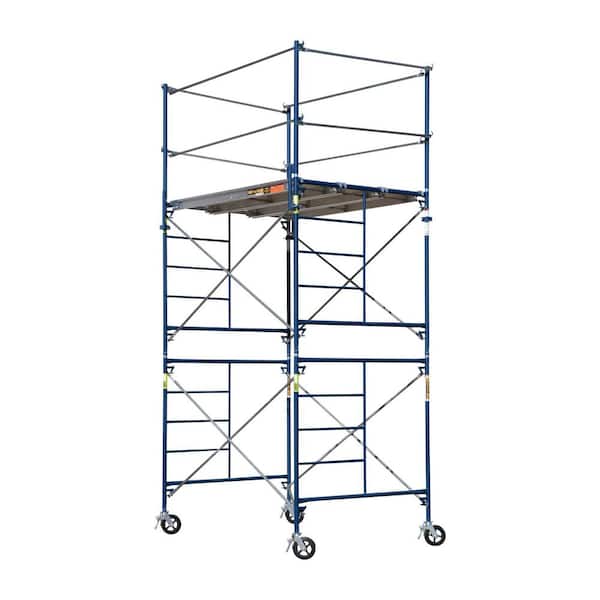 MetalTech Saferstack 2-Level Frame Rolling Scaffold Tower Set Including Cross Braces, Platforms and Guardrail System