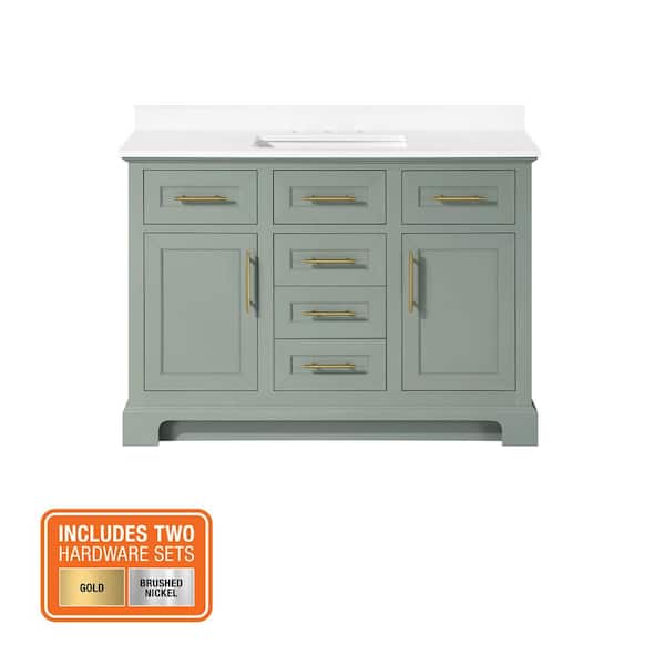 Doveton 48 in. Single Sink Sage Green Bath Vanity with White Engineered Stone Top (Assembled)