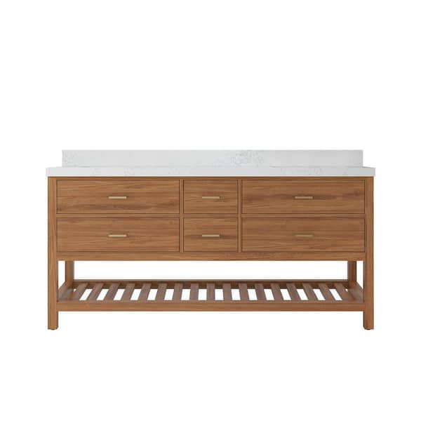 Willow Collections Parker Teak 72 in. W x 22 in. D x 36 in. H Double Sink Bath Vanity in Golden Teak with 2 in. Empira Quartz Top