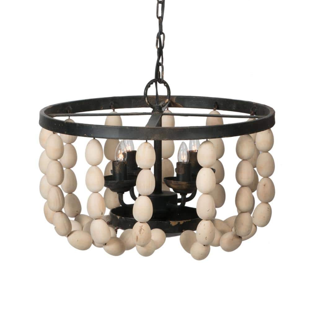 Avex 4-Light Cream and Black Wood Distressed Finish Pendant Light with Adjustable Chain, No Bulbs Included price history on PriceWatchPro