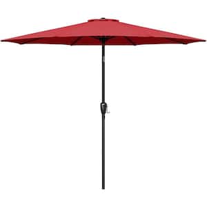 9 ft. Outdoor Market Table Patio Umbrella with Button Tilt, Crank and 8-Sturdy Ribs for Garden in Red
