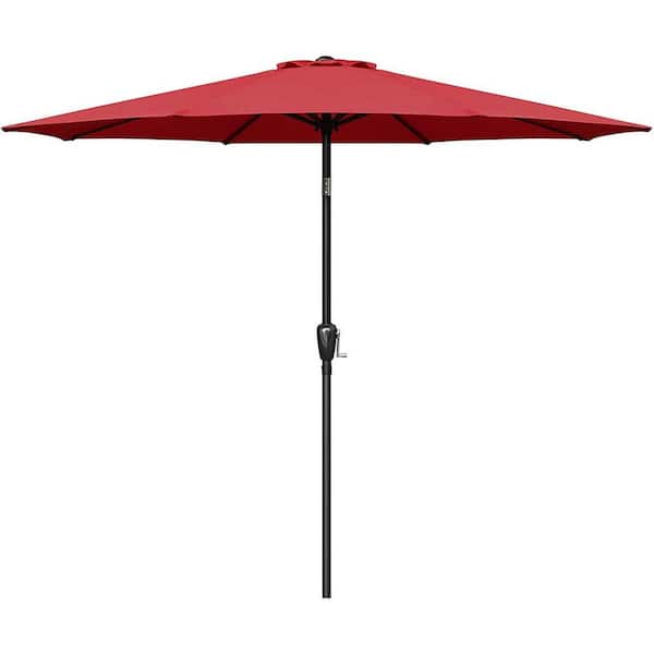 9 ft. Outdoor Market Table Patio Umbrella with Button Tilt, Crank and 8-Sturdy Ribs for Garden in Red