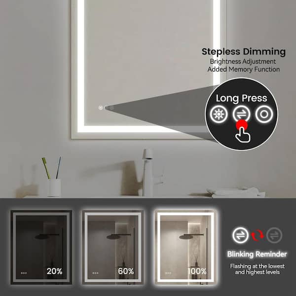 28 in. W x 36 in. H Rectangular Aluminum Framed Wall Mount LED Light Bathroom Vanity Mirror in Transparent