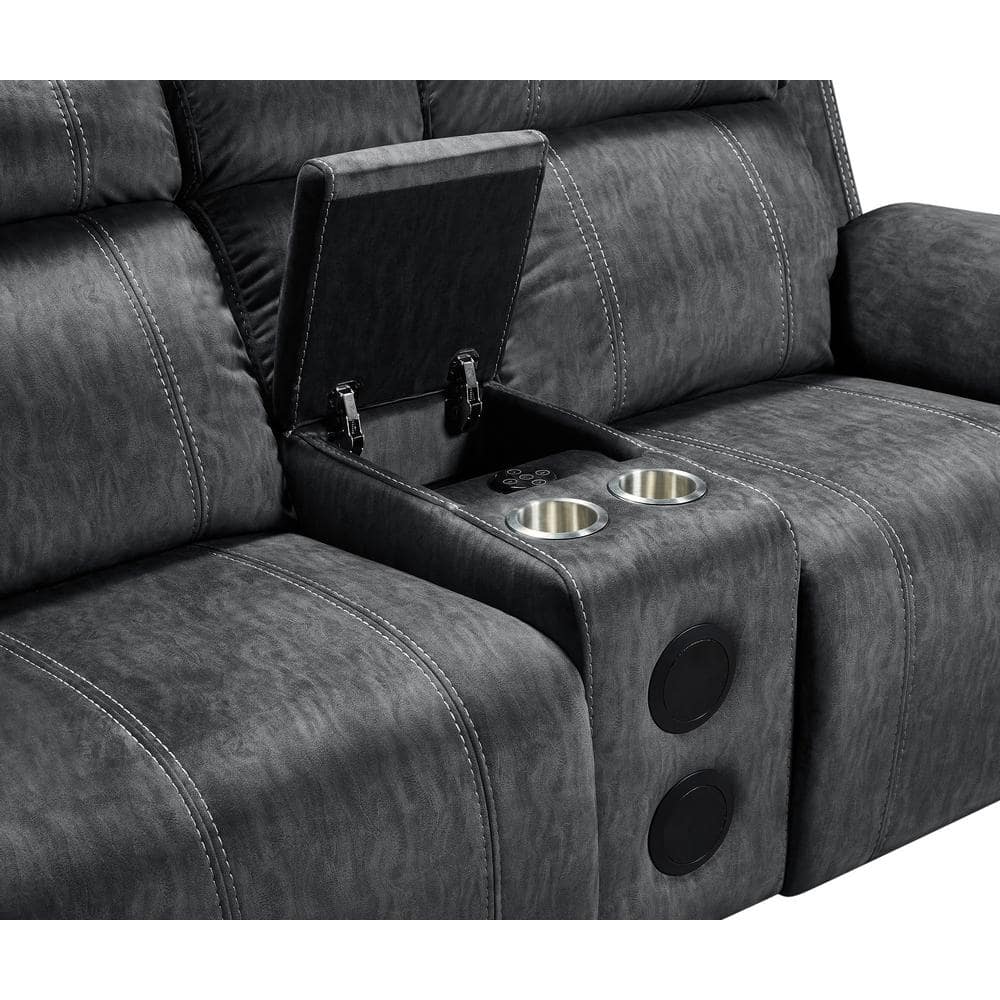 Shadow Gray Velvet Loveseat with Pillow-top Arm and Cup Holder