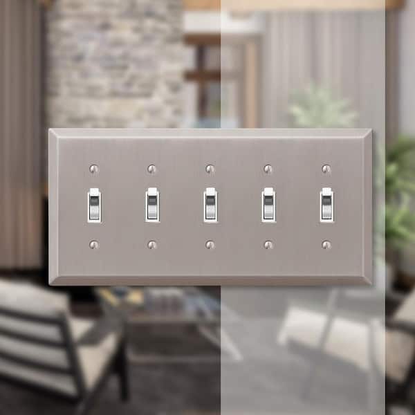 Metallic 5 Gang Toggle Steel Wall Plate - Brushed Nickel