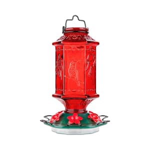 26 fl. oz. Hanging Lantern Shaped Bottle Hummingbird Feeder with 6 Flowers Feeding Ports, Rust Proof & Leak Proof, Red