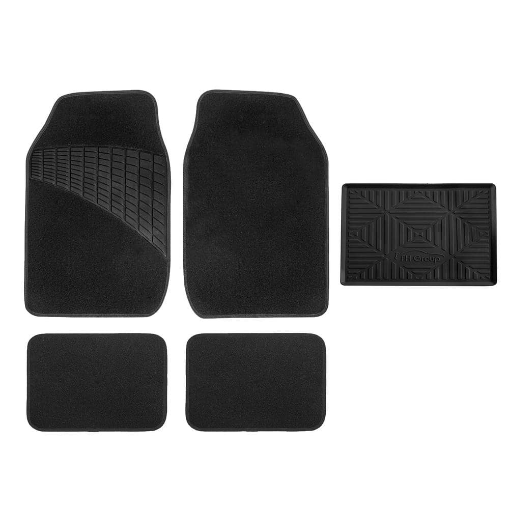 FH Group Color Trimmed Black with Rubber Heel pad 4 Piece Non Slip 25 in. x  17 in. Carpet Car Floor Mats DMF14503BLACK - The Home Depot