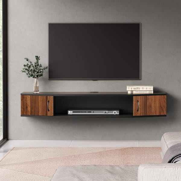 47'' Floating Wood TV Stand Wall-Mount Media Console Furniture w/2 Door Storage 