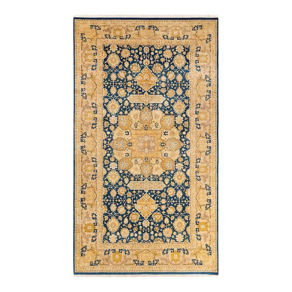 Mogul Blue 6 x 11 Oriental Wool Indoor Runner Rug
