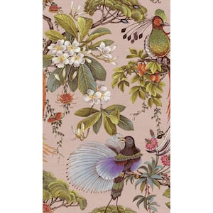 Pink Painted Oriental Birds and Trees Tropical Shelf Liner Wallpaper Non-Woven Double Roll (57 sq. ft.)