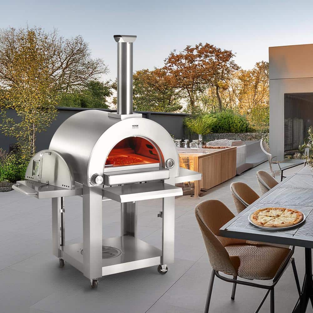 VEVOR 22" Stainless Steel Dual Fuel Outdoor Pizza Oven with Casters