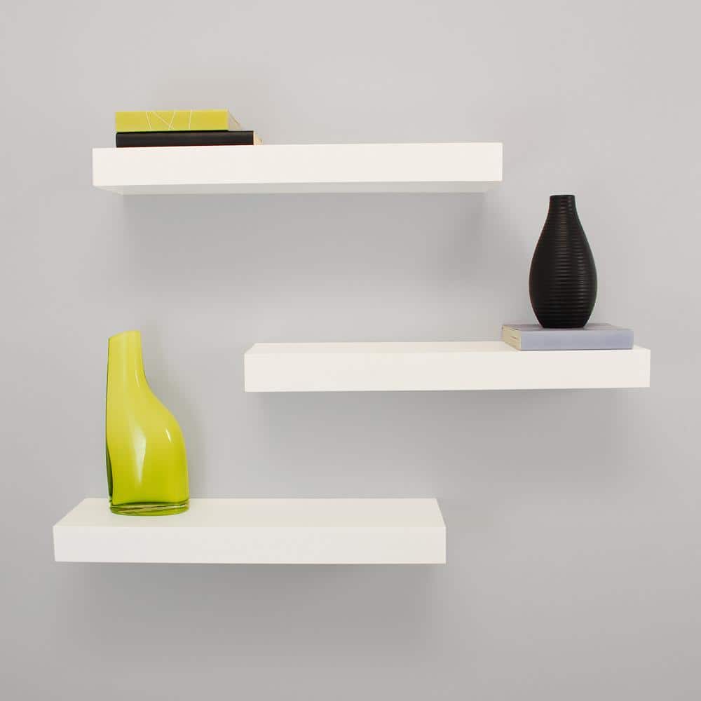 White MDF Modern Floating Wall Shelves Set of 3