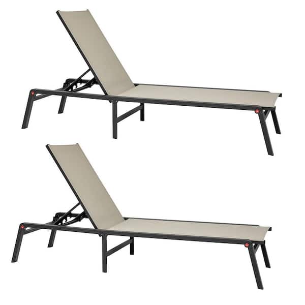400 lbs. Weight Capacity Outdoor Foldable Aluminum Chaise Lounge Chair Set of 2 with 5 Adjustable Positions