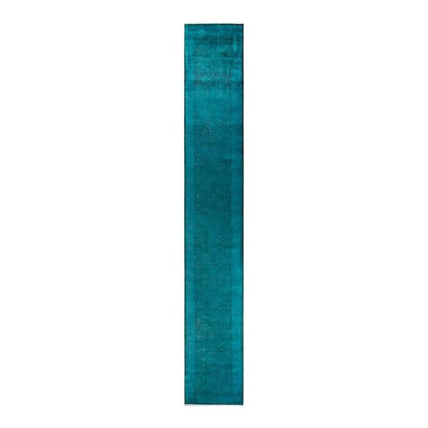 Overdyed Blue 2 ft. x 18 ft. Solid Wool Indoor Runner Rug