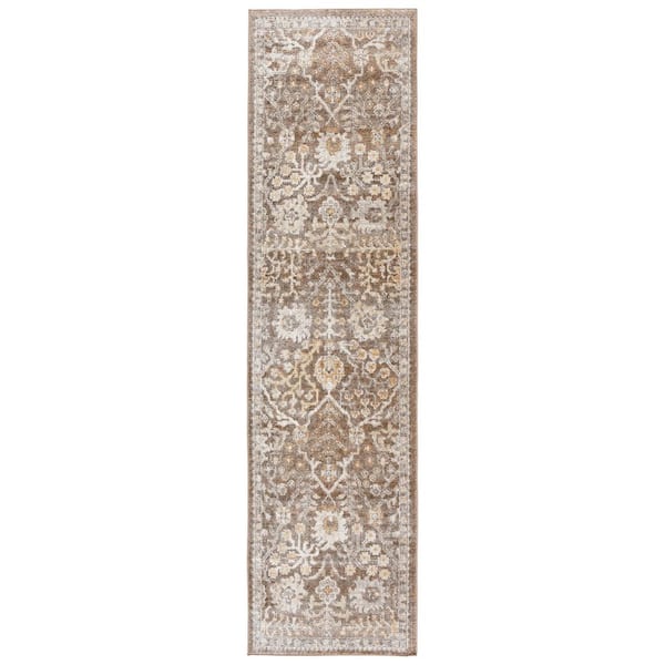 Hazel 2 ft. x 8 ft. Brown/Ivory Traditional Floral Ornate Runner Rug
