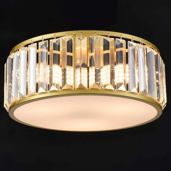 CLAXY 13 in. 3-Light Fixture Gold Finish Modern Flush Mount with Crystal Shade (1-Pack) TY-B7242-3CU-J