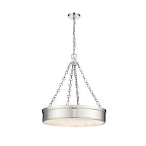 Anders 24 W 3-Light Polished Nickel integrated LED Pendant Light with Marbling Parian Plastic Shade