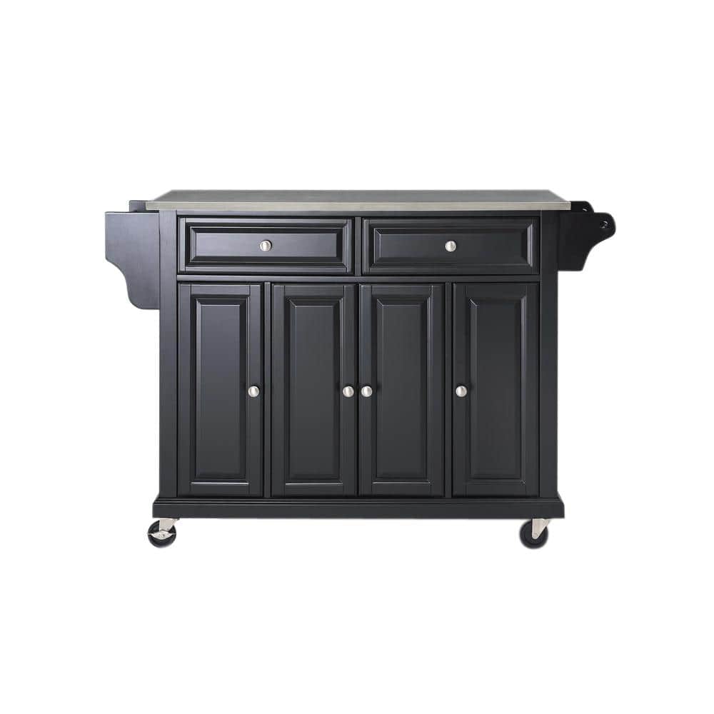 Black Stainless Steel Kitchen Cart with Spice Rack and Storage