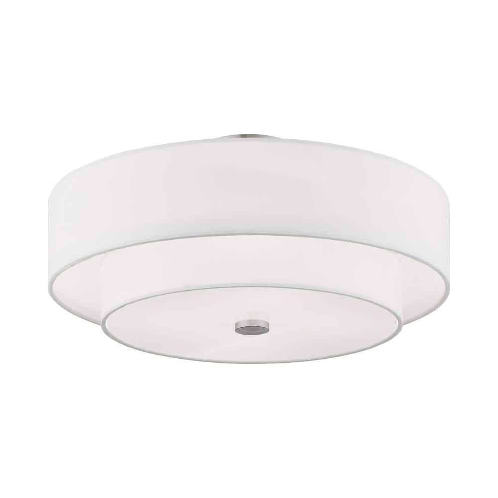 Swaney 18" Brushed Nickel Drum Ceiling Light with Glass Diffuser