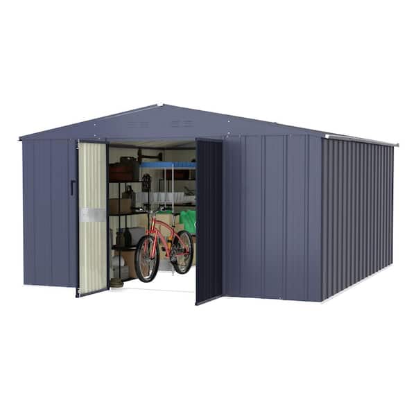VEIKOUS 10 ft. W x 12 ft. D Outdoor Metal Storage Shed in Gray