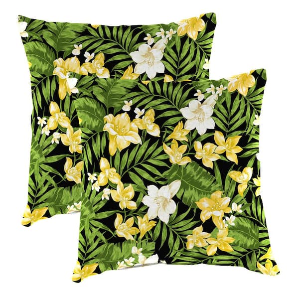 22 in. L x 22 in. W x 8 in. T Square Outdoor Throw Pillow in Leela Lemon (2-Pack)