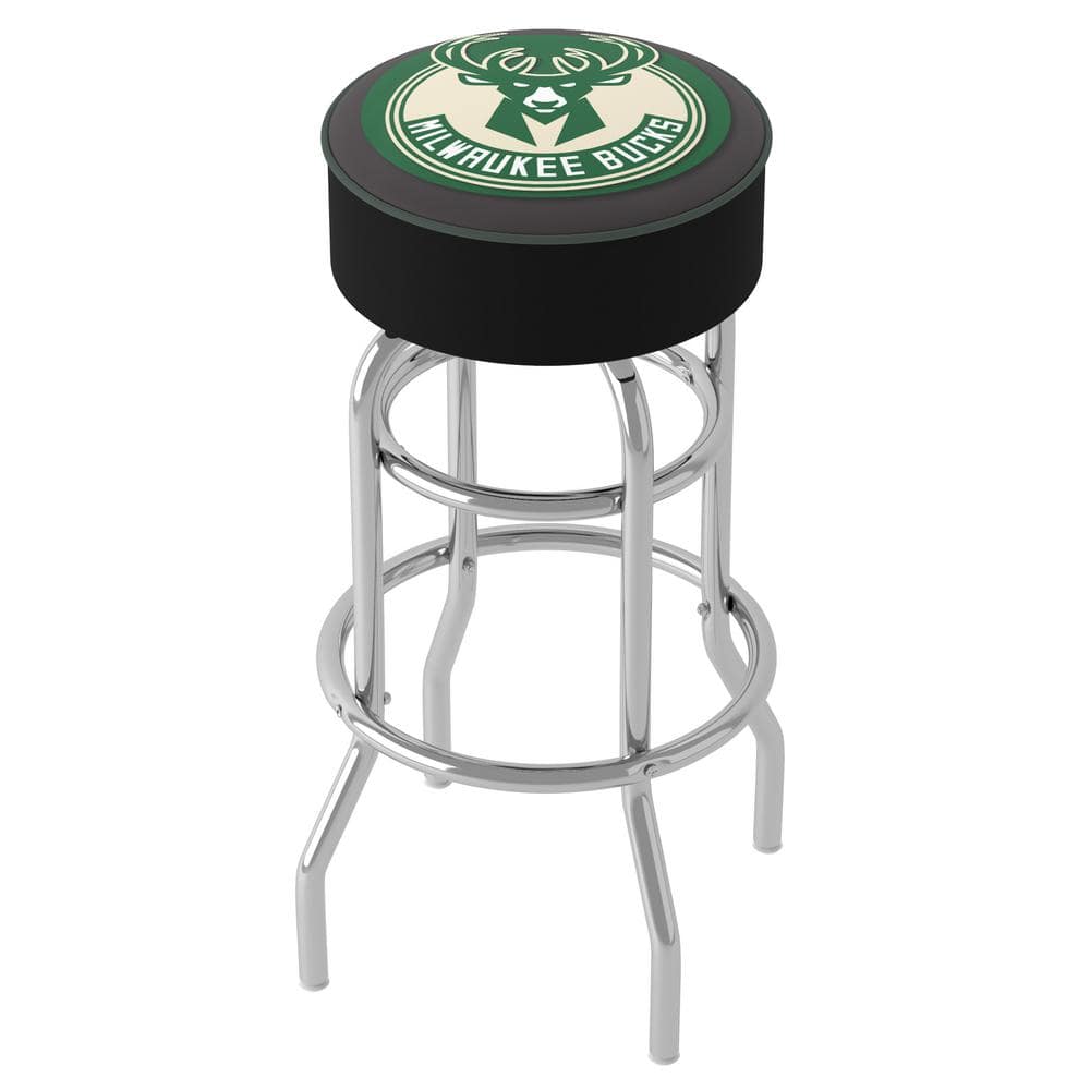 Milwaukee Bucks Logo 31 in. Green Backless Metal Bar Stool with Vinyl Seat