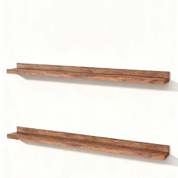 55 in. W x 4.5 in. D Picture Ledge Shelves Set of 2, Rustic Floating Shelves with Lip, Decorative Wall Shelf, Walnut