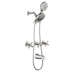 Triple Handle 7-Spray Tub and Shower Faucet 1.8 GPM Wall Mount Dual Head Shower System in Brushed Nickel Valve Included