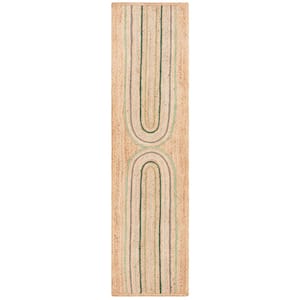 Natural Fiber Beige/Green 2 ft. x 9 ft. Geometric Runner Rug