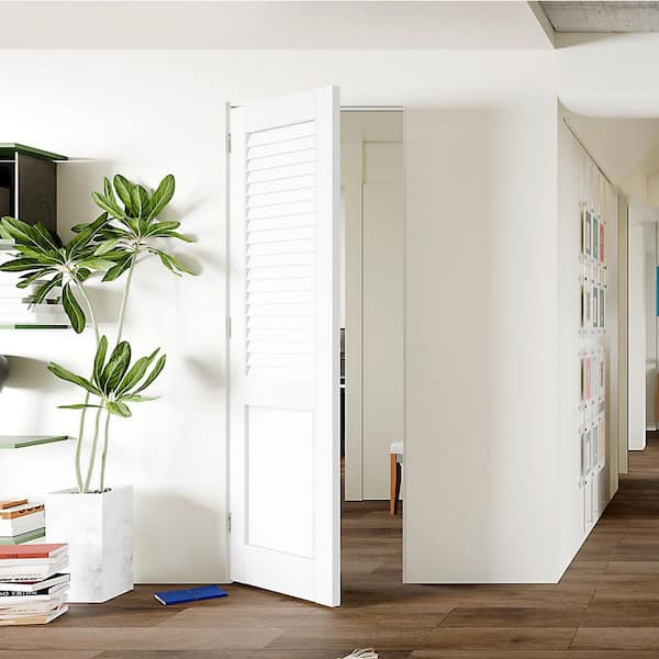 32 in. x 80 in. Louvered-Top Panel, White Primed, Wood Prehung Interior Door Left-Handed with Door Jamb and Hardware Kit