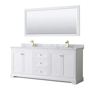 Avery 80 in. W x 22 in. D x 35 in. H Double Sink Bath Vanity in White with White Carrara Marble Top and 70 in. Mirror