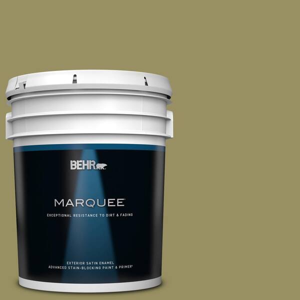 BEHR MARQUEE 5 gal. #390F-6 Tate Olive Satin Enamel Exterior Paint & Primer
