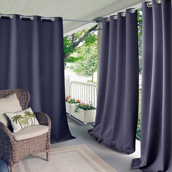 Elrene Connor Blue Polyester Solid 52 in. x 95 in. Grommet Top Indoor/Outdoor Room Darkening Curtain (Single Panel)