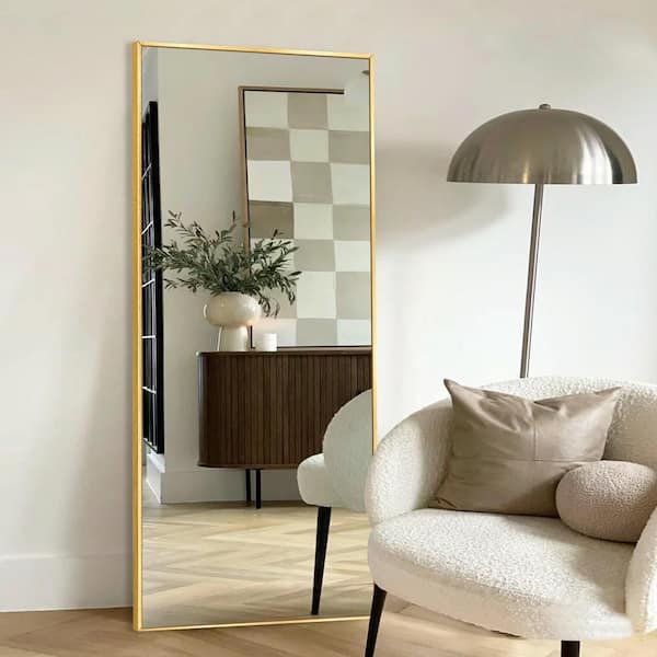 LuxHomez 22 in. W. x 65.2 in. H Modern Rectangle Aluminum Alloy Full Length Mirror Gold Wall Mirror/Floor Mirror